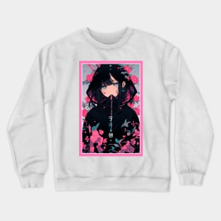 Aesthetic Anime Girl Pink Black | Quality Aesthetic Anime Design | Premium Chibi Manga Anime Art Crewneck Sweatshirt